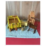 4 pc Wood doll accessories wagon 12' x 8ï¿½, rocking