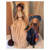 2 porcelain dolls w/ stands 22' tallest
