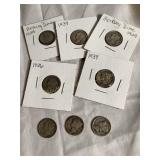 8 Mercury dimes, 1924 S&D, 1929, 1934, 1936,