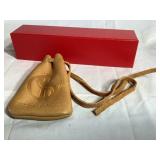 Leather drawstring pouch, 3x4.5'