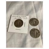 3 Liberty quarters, 1925 (N/M), 1927, 1929 mints?