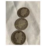 (3) 1892 N/M Barber Quarters