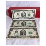 (3) 2 dollar bills, series 1976, 1995