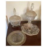 Contents of shelf- cut glassware, candy dishes,