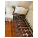 Chair and single bed frame,no mattress, show wear