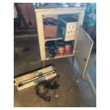 Ball& hitch, metal cabinet w/ car parts, tools,