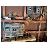Contents of shelf, cabinet w/ contents, screws,