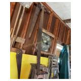 2 man cross cut saw, & 2 hand saws