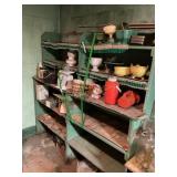 Wood Shelves with contents flower, vases,