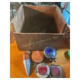 Wood box w/ vintage vehicle lights reflectors