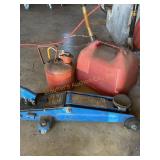 4000 lb floor jack & 2 gas cans