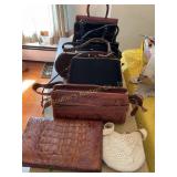 8+ purses, leather, beaded, alligator?, etc