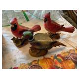 3 bird planters & rooster planter, show wear,