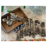 Rose stainless flatware- 15 forks, 14 spoons, 15