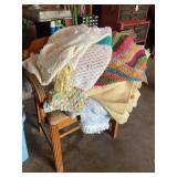 Desk, chair, afghans, wool blanket, etc