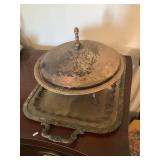 Vtg ornate Serving tray with serving bowl