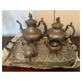 Vtg silver plate tea set w/ tray, 22'