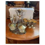 Silver plated, miniature, goblets, salt and
