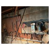 Contents of wall hanging, belts, pulley, clamp,