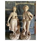 2 ceramic / bisque? figures 17ï¿½' tall, no markings