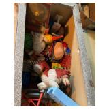 Chest of toys, stuffed, plastic etc, show wear