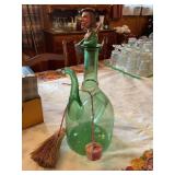 Hand blown green glass, Italian wine decanter/