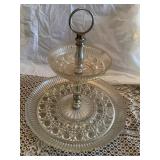 Vtg 2 tier glass server, 11x11