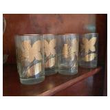 8 gilded glasses w/gold leaves, 5'H