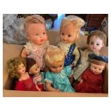 7 dolls , plastic, 17' tallest, show wear