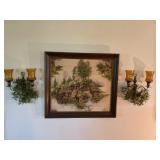 Wall decor, picture 27' x 24', sconces amber