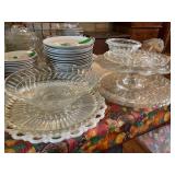 Misc glass serving platters, divided dish,