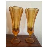 2 marigold vases, Fostoria & coin pattern 8' tall