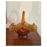 Hobnail Amber glass basket five and