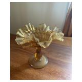 Amber glass candy dish, Fenton?  5 3/4' tall