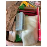 Misc sewing items, electric scissors,, wooden