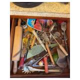 Drawer contents wood, rolling, pin, pie server,
