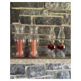 Glass globe candle set & two kerosene lights,