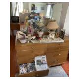 Wood Dresser with mirror& contents 2 table