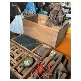 Vintage Black Hawk corn sheller, cement tools,etc
