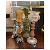 Candle holders and vase, show wear14.5' tallest