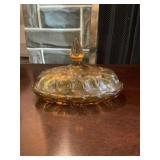 Amber glass, covered butter dish, anchor hocking?