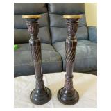 2 heavy metal candlesticks, brass? 14 3/4' tall