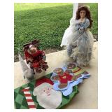 Misc moose, umbrella, doll,-26' tall,  gnome, etc.