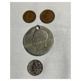 1942 mercury dime, 1907 Indian head cent coin,