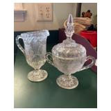 Cut crystal pitcher & candy dish, rose & leaf