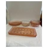 9 pc Misc Pink depression glass, 8 1/2 x 4 1/2