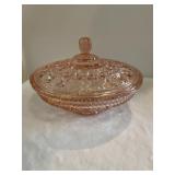 Vtg Indiana glass Windsor pink candy dish, 7.5'