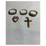 14 kt gold rings & pendants, .40 oz., rings size