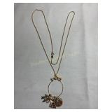 14 kt gold chain necklace, pendant & 4 charms,