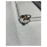 10 kt ring, size 6 1/2, pearl?, diamond chips
